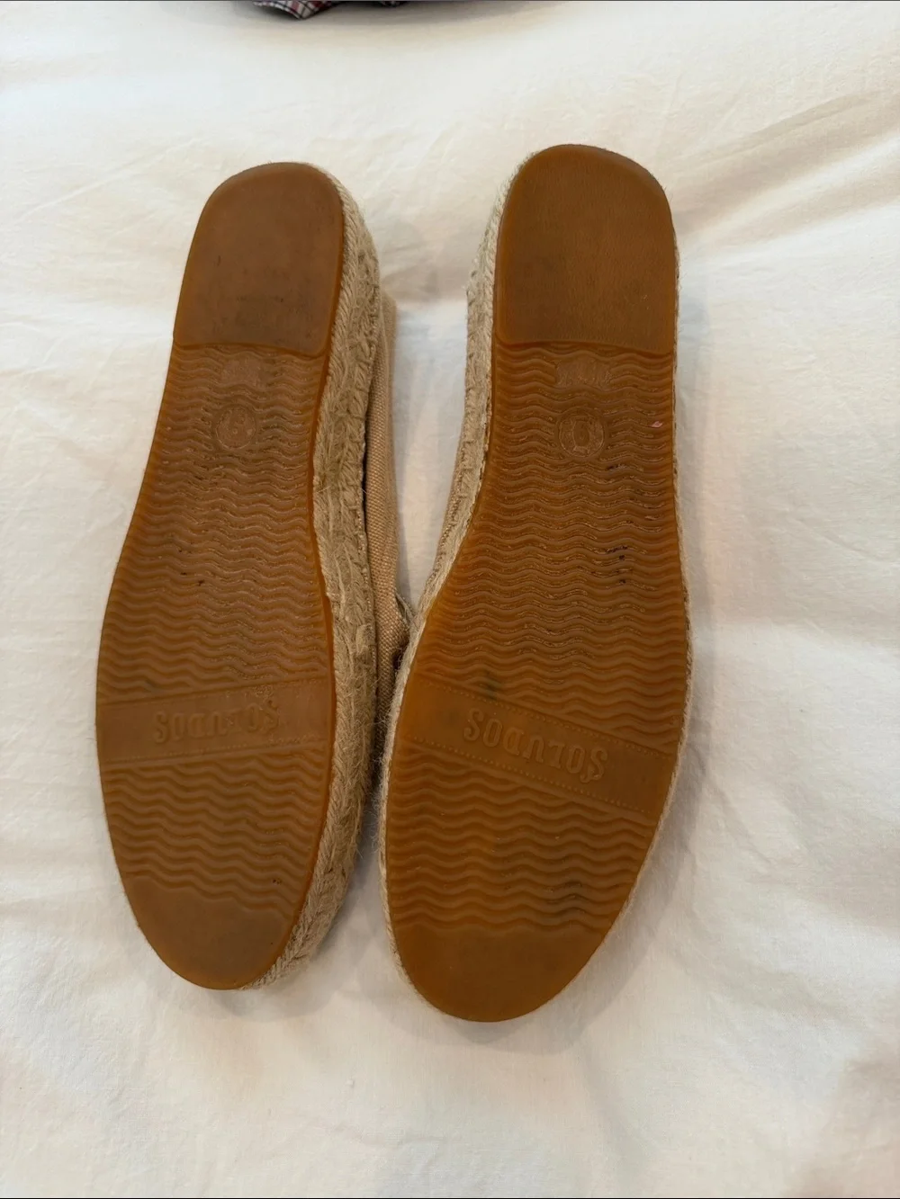 Soludos Beige Espadrille Slip-Ons with Green Palm Tree Embroidery